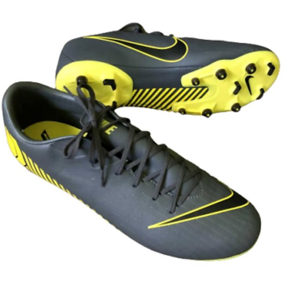 Size 10.5 - Nike Mercurial Vapor 12 Pro FG Dark Grey Yellow - Picture 1 of 3